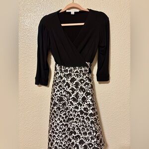 DVF Diane Von Furstenberg Fit and Flare Amelia Black and White Wrap Dress